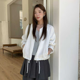 Lyocell Casual All-Match Commuter Round-Neck Zip-Up Short Jacket