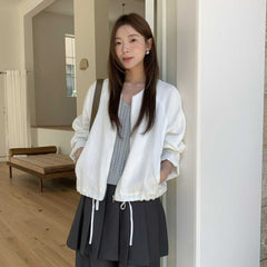 Lyocell Casual All-Match Commuter Round-Neck Zip-Up Short Jacket