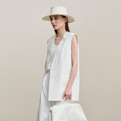 Commuter-Style Handmade 3D Calla Lily Embellished Shoulder-Padded Waistcoat