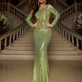 Slim Long Sleeve Backless Party Sequined Evening Dress