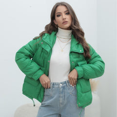 Down Cotton-padded Coat For Women Thickened Bright Color Stand Collar