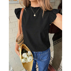 Women's French-style Ruffle-trimmed Stand Collar Flounce-sleeveless Top