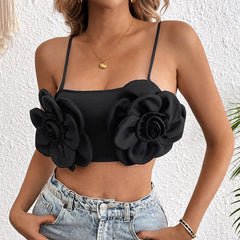 Elastic Roll Flower Black Camisole