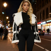 Leather-and-Fur-Trim Short Jacket For Women