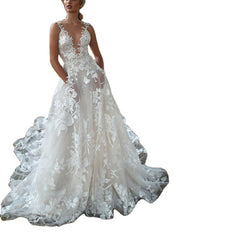 Bride Suspenders Wedding Evening Dress