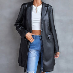 Women's Leather Slim Long-sleeved Windbreaker Blazer Top