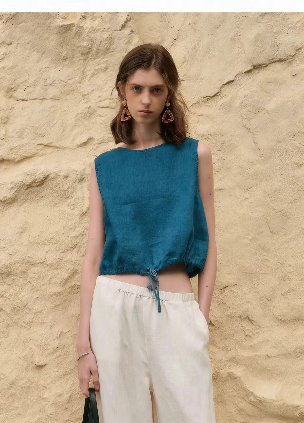 Short Sleeveless Casual Drawstring Womens Top