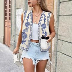 Simple All-Match Embroidered Open-Back Vest For Women
