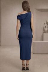 Womens Slash Neck Wrap Front Midi Dress - Evening Or Casual Wear Ladies Dress