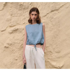 Short Sleeveless Casual Drawstring Womens Top