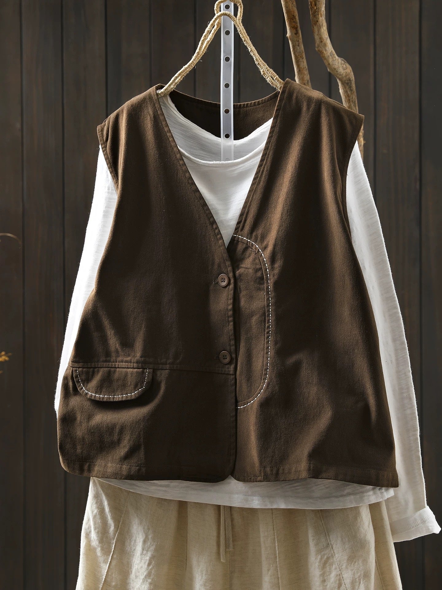 Cotton-Linen V-Neck Sleeveless Chic Womens Vest