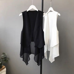 Korean-style Sleeveless Irregular Chiffon Vest Womens