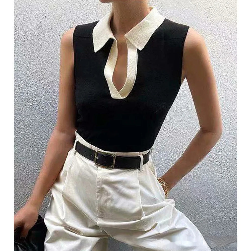 Solid Color Round Neck Pullover Women's Knitted Vest