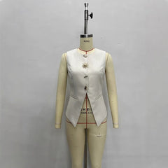Womens European And American-style Decorative Button Solid-color Sleeveless Jacket