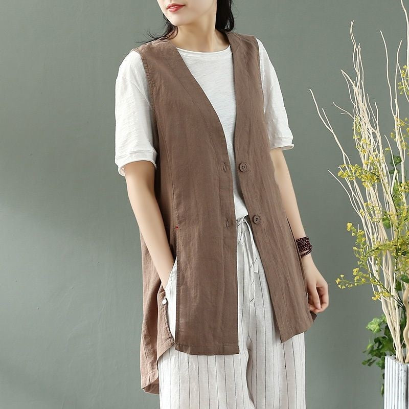 Women's Simple Artistic Loose Cotton-Linen Jacket Vest