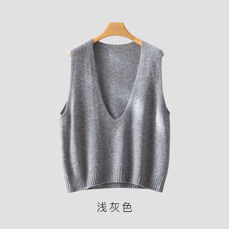Elegant Deep V-neck Pure Wool Versatile Layered Knit Vest