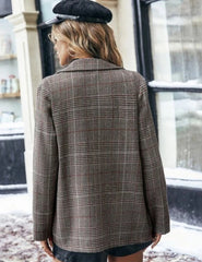 Women's Suit Jacket Plaid Printed Lapel Single Button Long Blazer Elegant Vintage Clothing