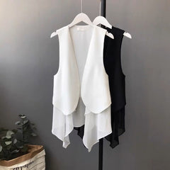 Korean-style Sleeveless Irregular Chiffon Vest Womens