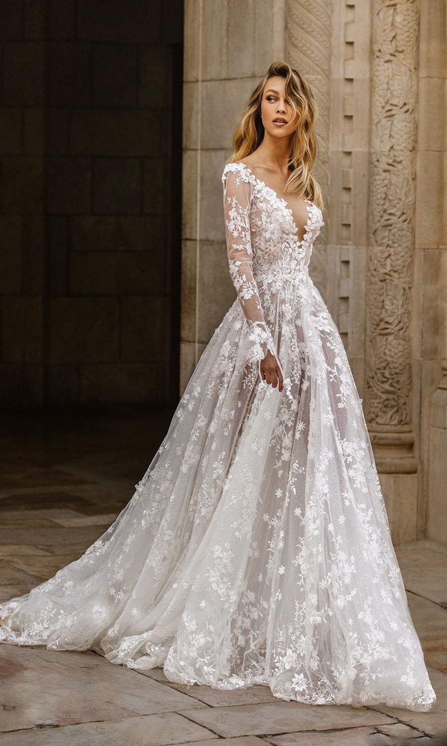 Wedding Dress Lace Long Sleeve Dress Evening Dress