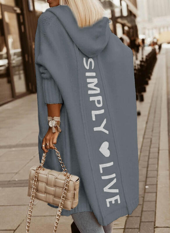 Hooded Loose Knit Mid-length Cardigan Jacket