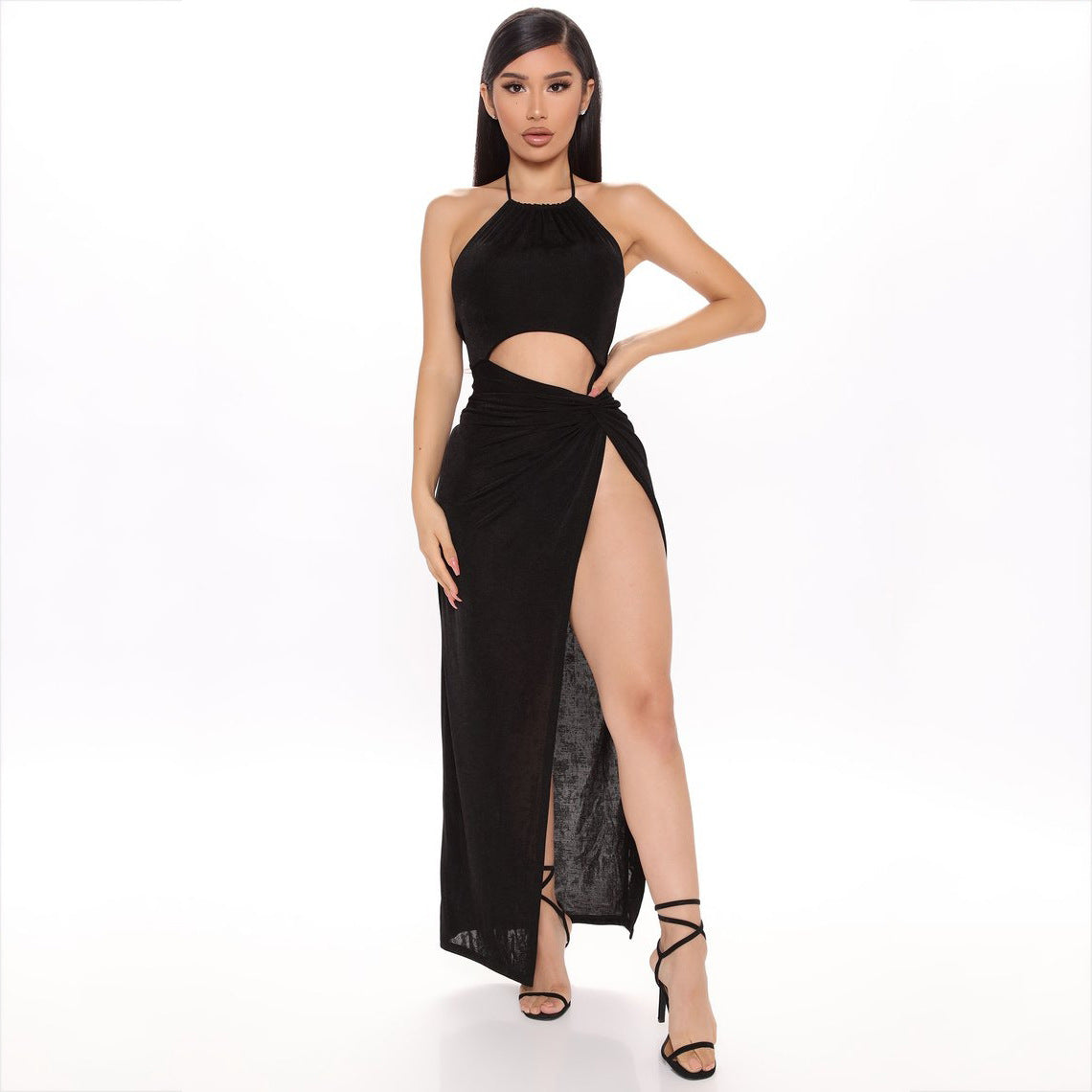 Women's Fashion Halter Neck Cutout Lace-Up Long Skirt
