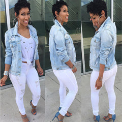 Fashion Plus Size Denim Jacket Women's Clothing