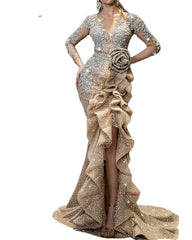 New Gold Sprinkle Trailing Party Dress For Ladies