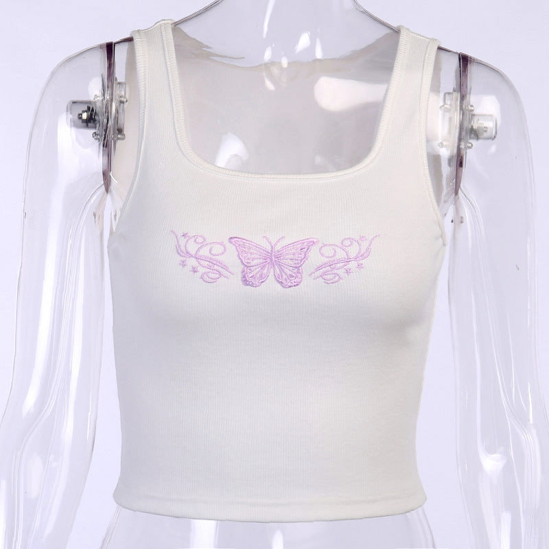 Embroidered Butterfly Tank Top