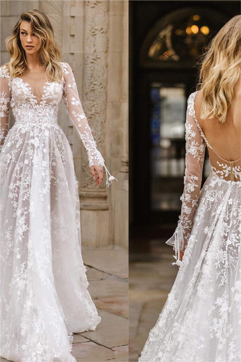 Wedding Dress Lace Long Sleeve Dress Evening Dress