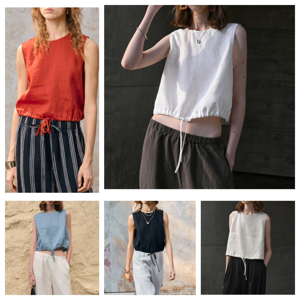 Short Sleeveless Casual Drawstring Womens Top