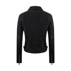 PU Women's Short Leather Oblique Pull Slim Motorcycle Clothing Washed Leather Jacket