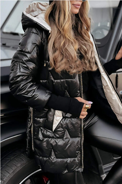 Hooded Cotton-Padded Jacket With Three Zippers