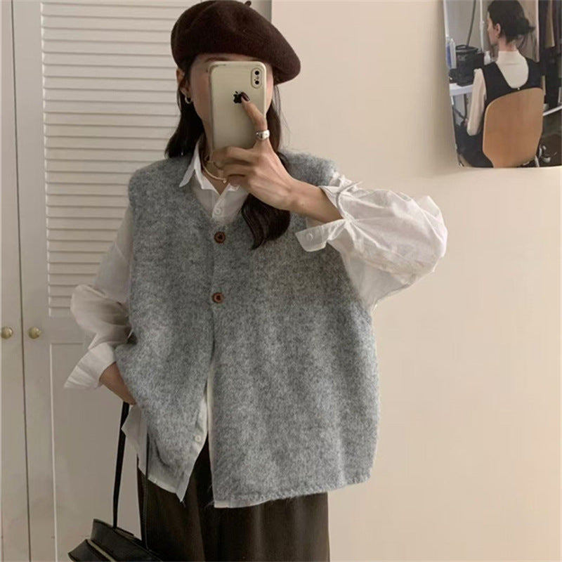 Korean-style Minimalist Versatile Loose-fit Layered Knit Vest