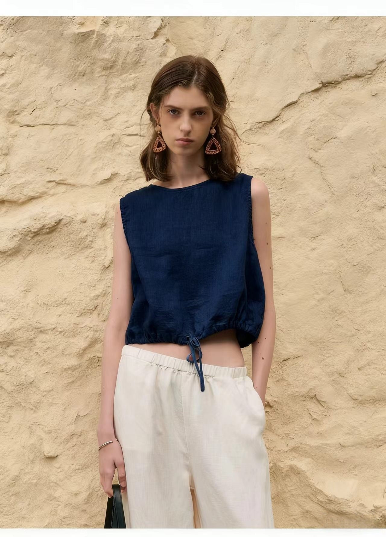 Short Sleeveless Casual Drawstring Womens Top