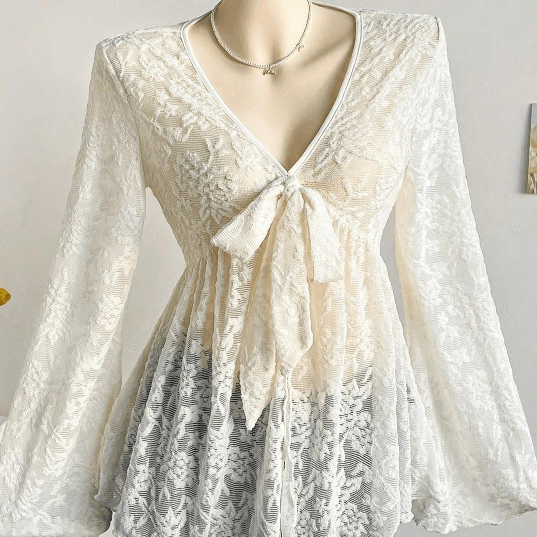 Women's Ruffled Vintage Print Long-sleeve Top