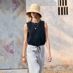 Short Sleeveless Casual Drawstring Womens Top