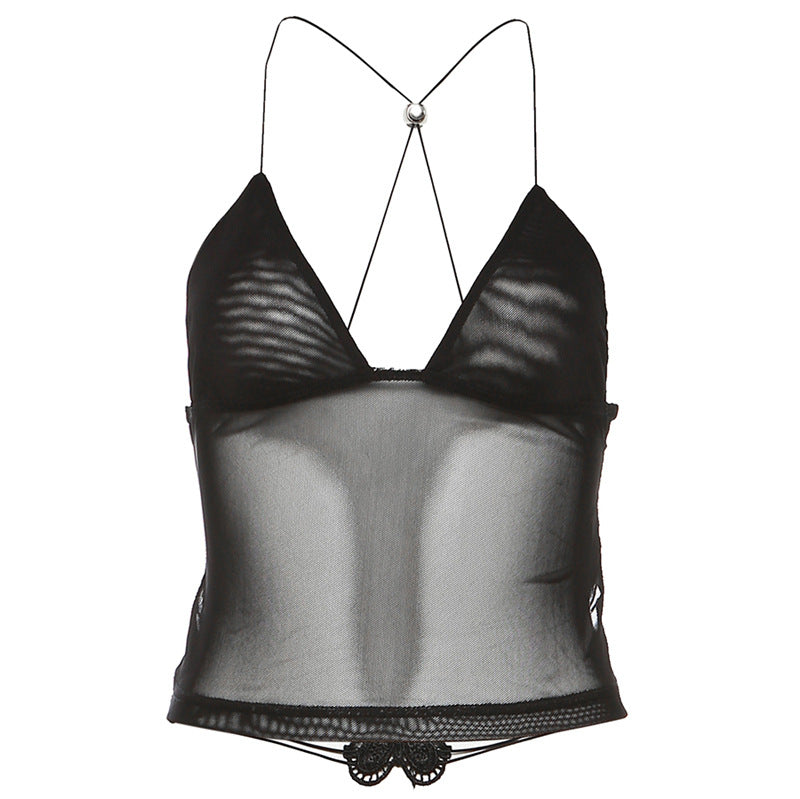 Butterfly Lace Up Mesh Backless Skinny Inner Match Small Sling