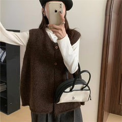 Korean-style Minimalist Versatile Loose-fit Layered Knit Vest