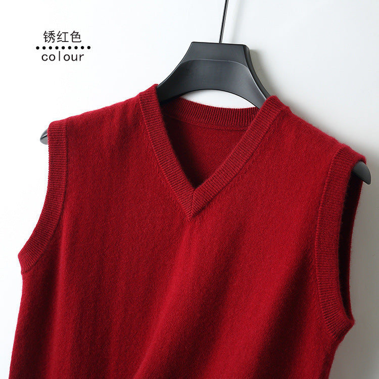 Loose-fit V-neck Sleeveless Sweater Knitted Wool Sweater