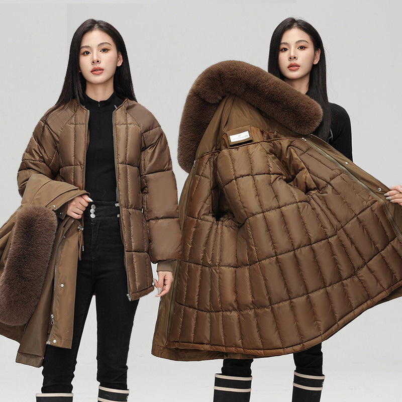 Mid-length Versatile Cotton Coat That Hits Below The Knee With A Fur-trimmed Collar
