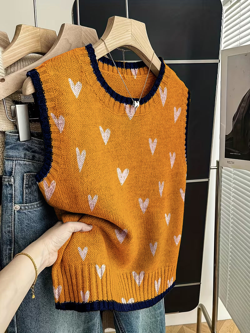 Sleeveless Vest For Women Early Spring Retro Color-block Knit