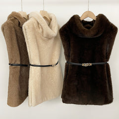 Elegant Women's Sleeveless Belt Turtleneck Top