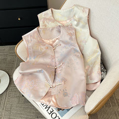 Womens Sleeveless New Chinese-Style Frog-Button Waistcoat Top