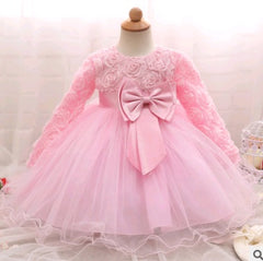 Long-sleeved girls dress rose children's wedding dress skirt