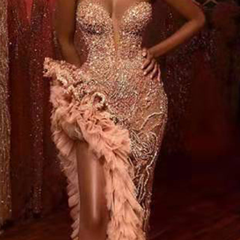 sequined tube top dress