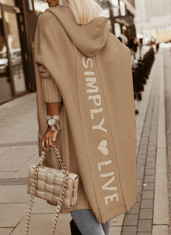 Hooded Loose Knit Mid-length Cardigan Jacket