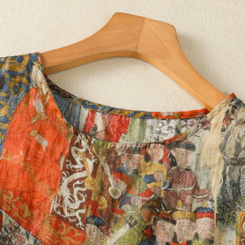 Women's Ramie Pullover Printed Slimming Comfortable Vest