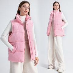 Women's Sleeveless Mid-length Stand-up Collar Thermal Down Cotton Thickened Vest