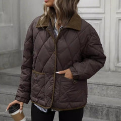 Dark Brown Vintage High-End Multi-Functional Warm Cotton Coat With Long Sleeves And A Lapel Collar