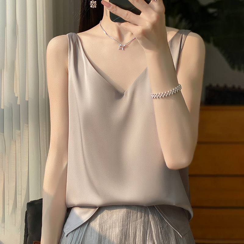 Sling Vest Inner Match Satin Silky Base Loose Sleeveless Top
